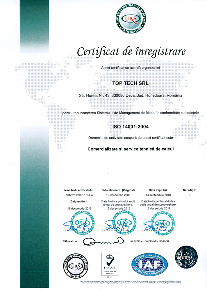 TopTech - Companie certificata ISO 14001