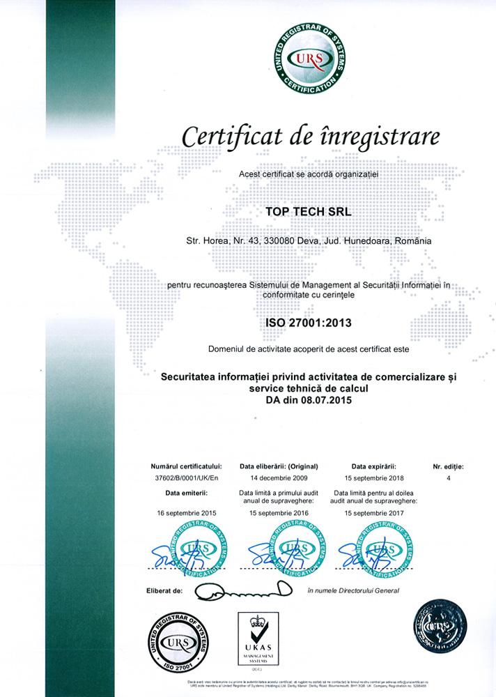 TopTech - Companie certificata ISO 27001
