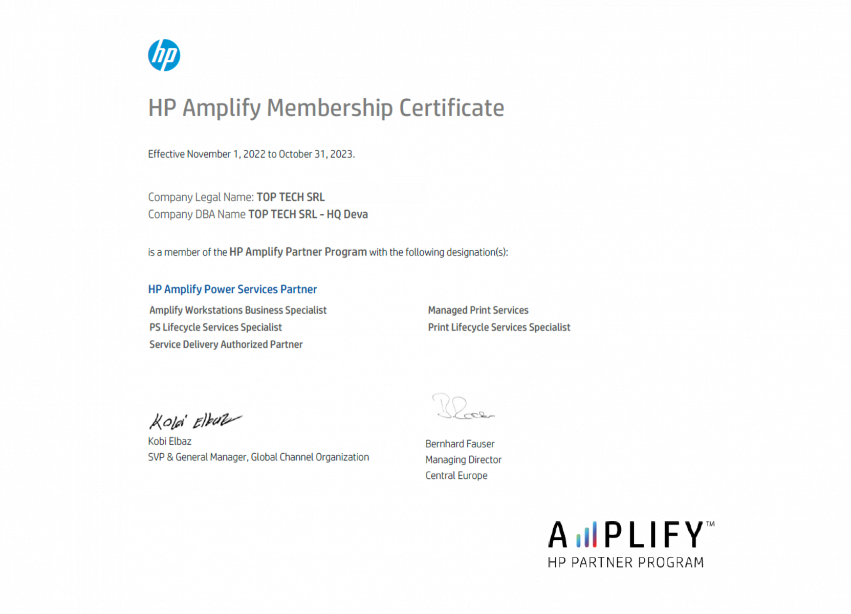 Top Tech - Member of HP Amplify Partner Program